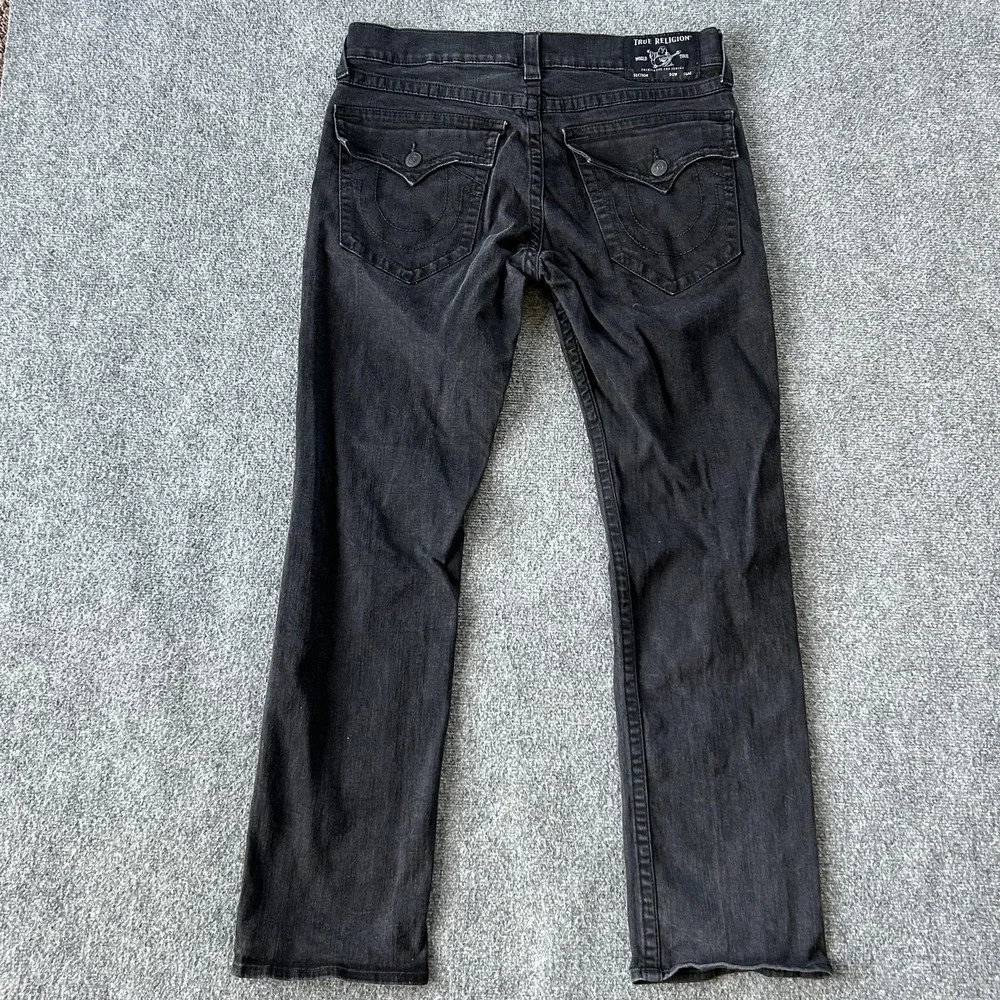 True Religion Ricky Relaxed Straight Jeans Mens 36x33 Black Rinse Flap‎ Pockets